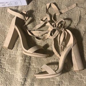 Wild Diva lounge nude suede heels